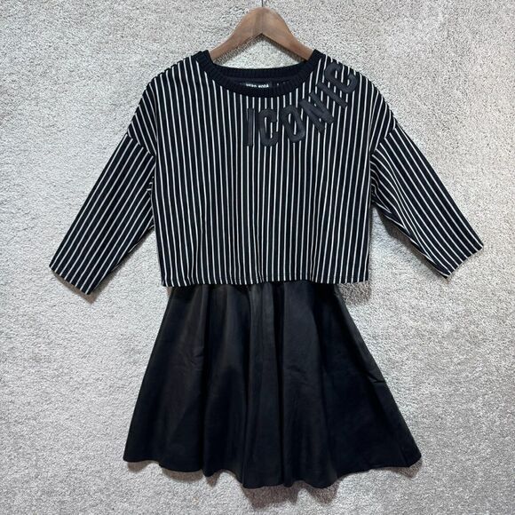 Vero Moda Dress Set Women's S Iconic‎ Black White Striped Faux Leather A-Line - Picture 1 of 14